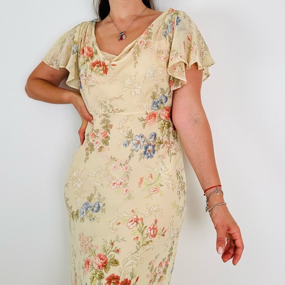 Vintage Maggy London floral midi dress 100% silk boho - Picture 6 of 11